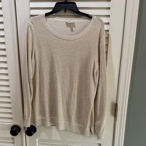 LOFT Cream Shimmer Scoop Neck Sweater